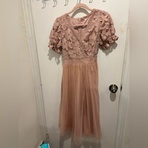 Girls Blush Pink Lace & Tulle Dress